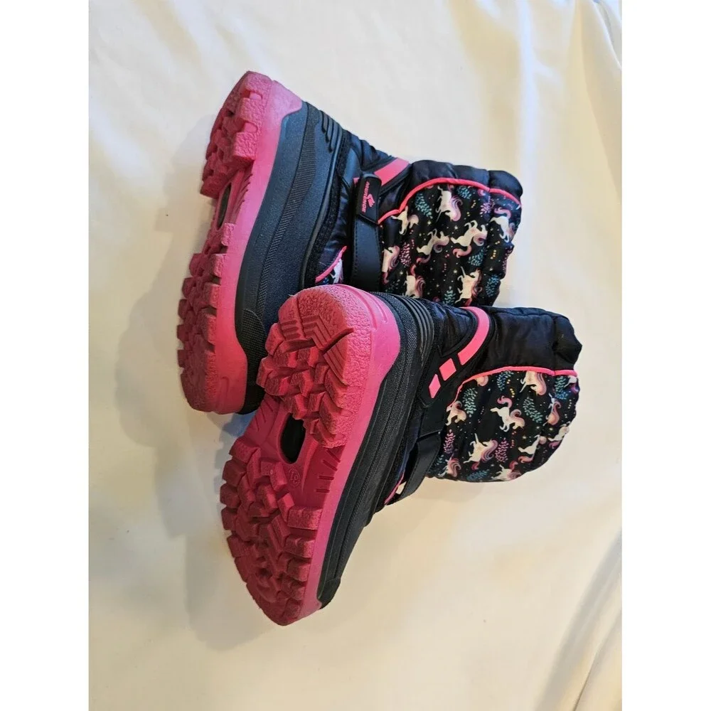 Girls' Unicorn Print Snow Boots - Black & Pink